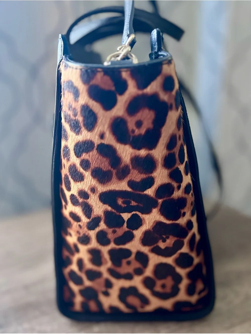 Kate Spade Run Wild Hayden cat face leopard print calf hair Tote with crossbody